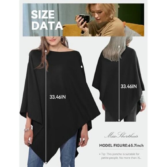 Soft Knitted Poncho Shawl Wrap Lightweight Versatile Cape Scarf - Picture 7 of 8